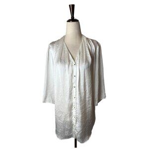 Boss Hugo Boss Shirt Women‎ XL White Crinkled Satin Button Front Blouse Luxury